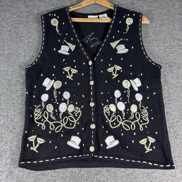 Bobbie Brooks Sweaters - Vintage Bobbie Brooks New Years Eve Sweater Vest Women's S Beaded Embroidered